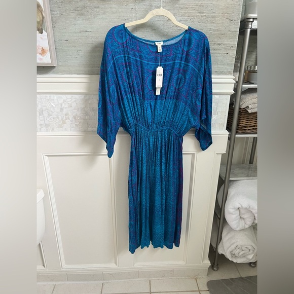 NWT new medium Anthropologie TINY Ann Marie midi dress blue drapey batik - Picture 3 of 15
